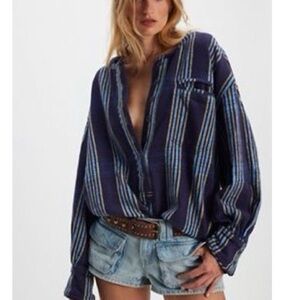 We The Free Blue Striped Top Pullover